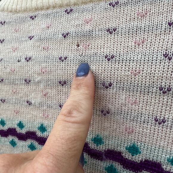 VTG Rockee USA fair isle ski gorpcore pastel ice blue wool knit sweater SMALL - Picture 4 of 5